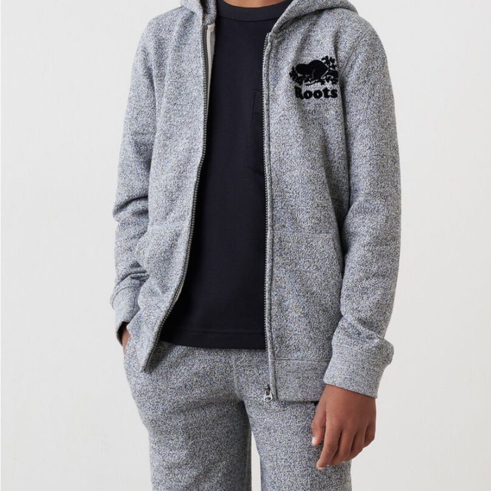 Kids Roots hoodie - size XL - salt & pepper